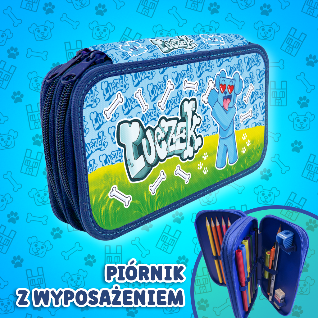 Piórnik dwukomorowy Luczek + wyposażenie